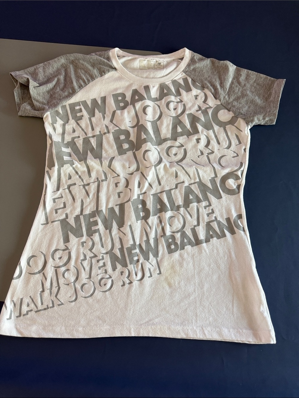New Balance White Tee with Gray Sleeves and Logo Print New Balance Running